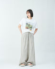 Woven striped pattern wide easy pants