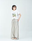 Woven striped pattern wide easy pants