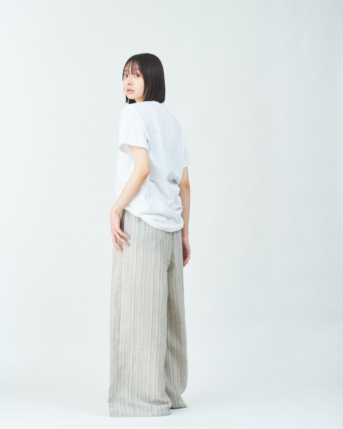 Woven striped pattern wide easy pants