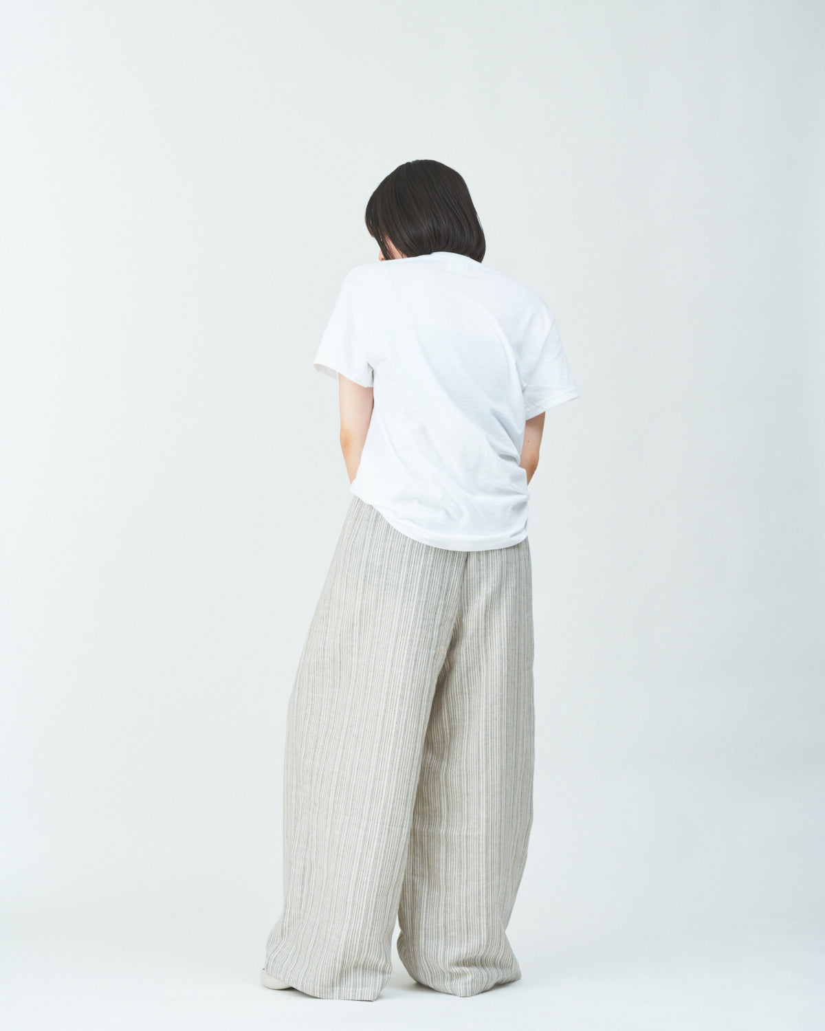 Woven striped pattern wide easy pants