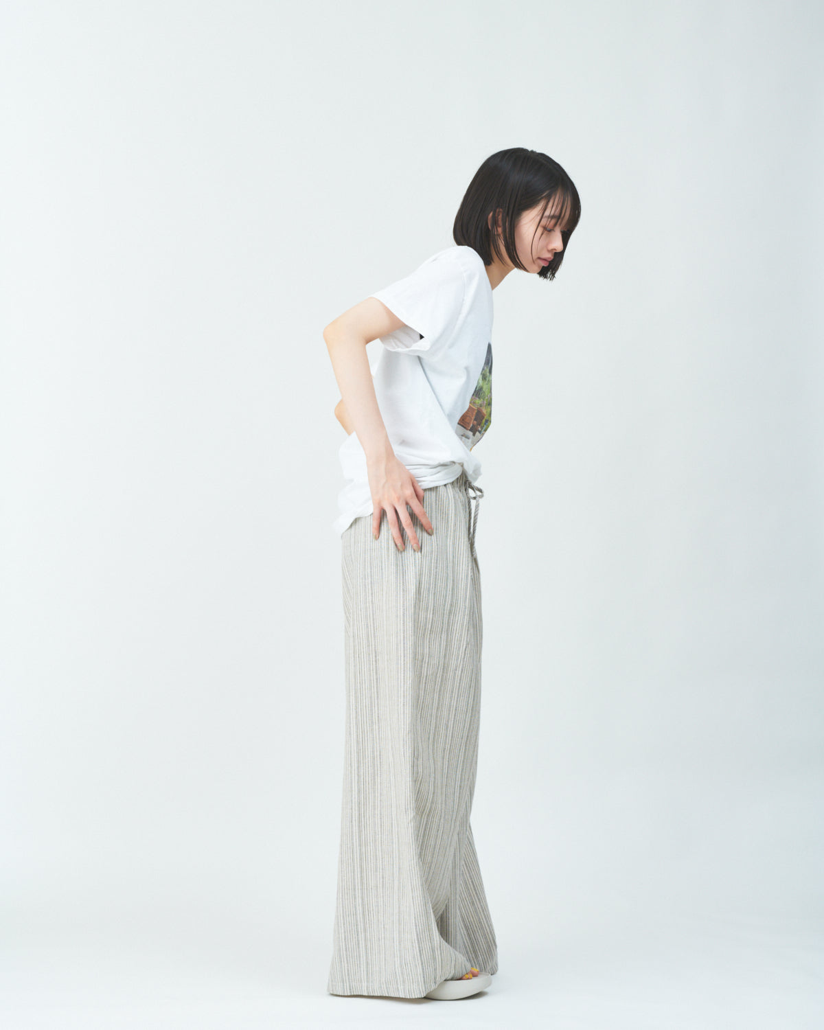 Woven striped pattern wide easy pants