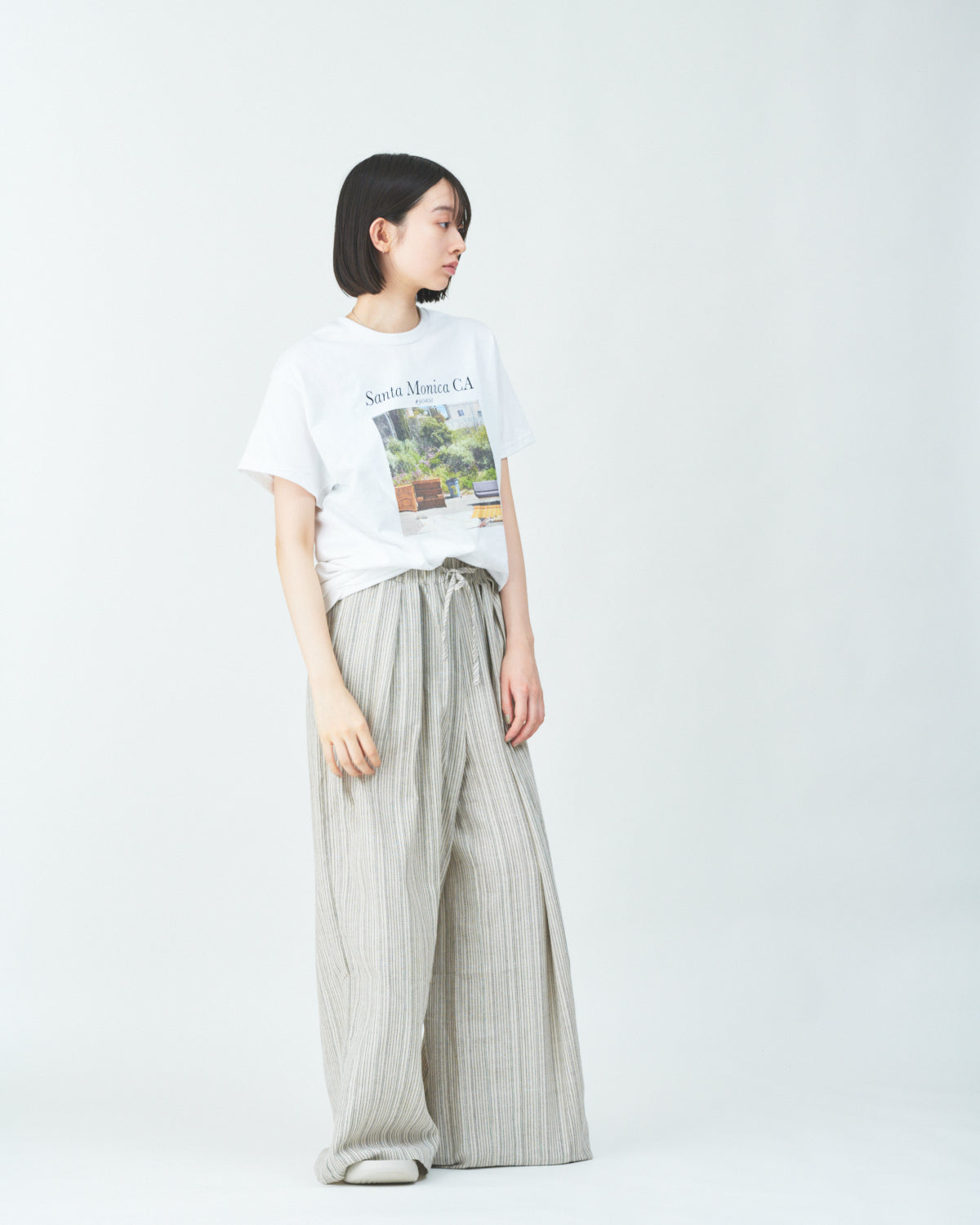 Woven striped pattern wide easy pants