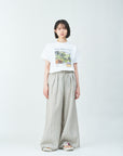 Woven striped pattern wide easy pants