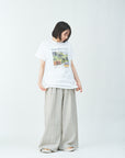 Woven striped pattern wide easy pants