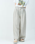 Woven striped pattern wide easy pants