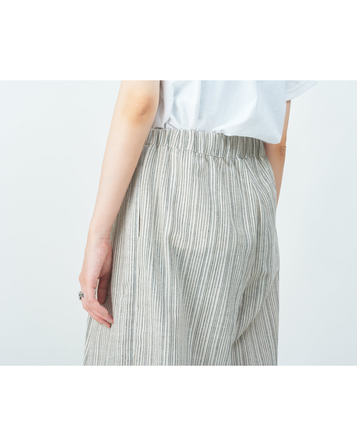 Woven striped pattern wide easy pants