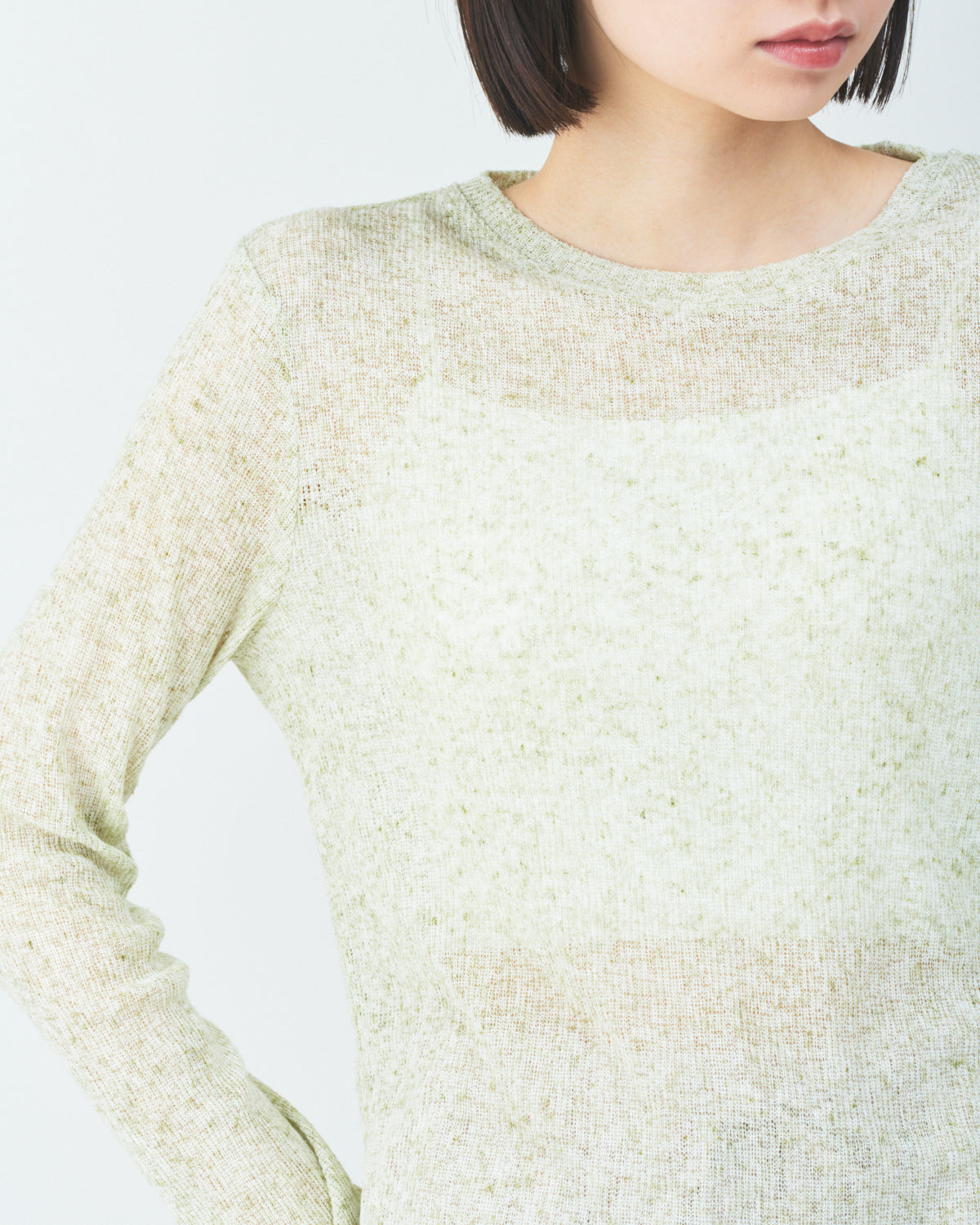 トップス [Eaphi] front hole summer knit beige Eaphi front hole summer knit ブラック V-Neck Open Stitch