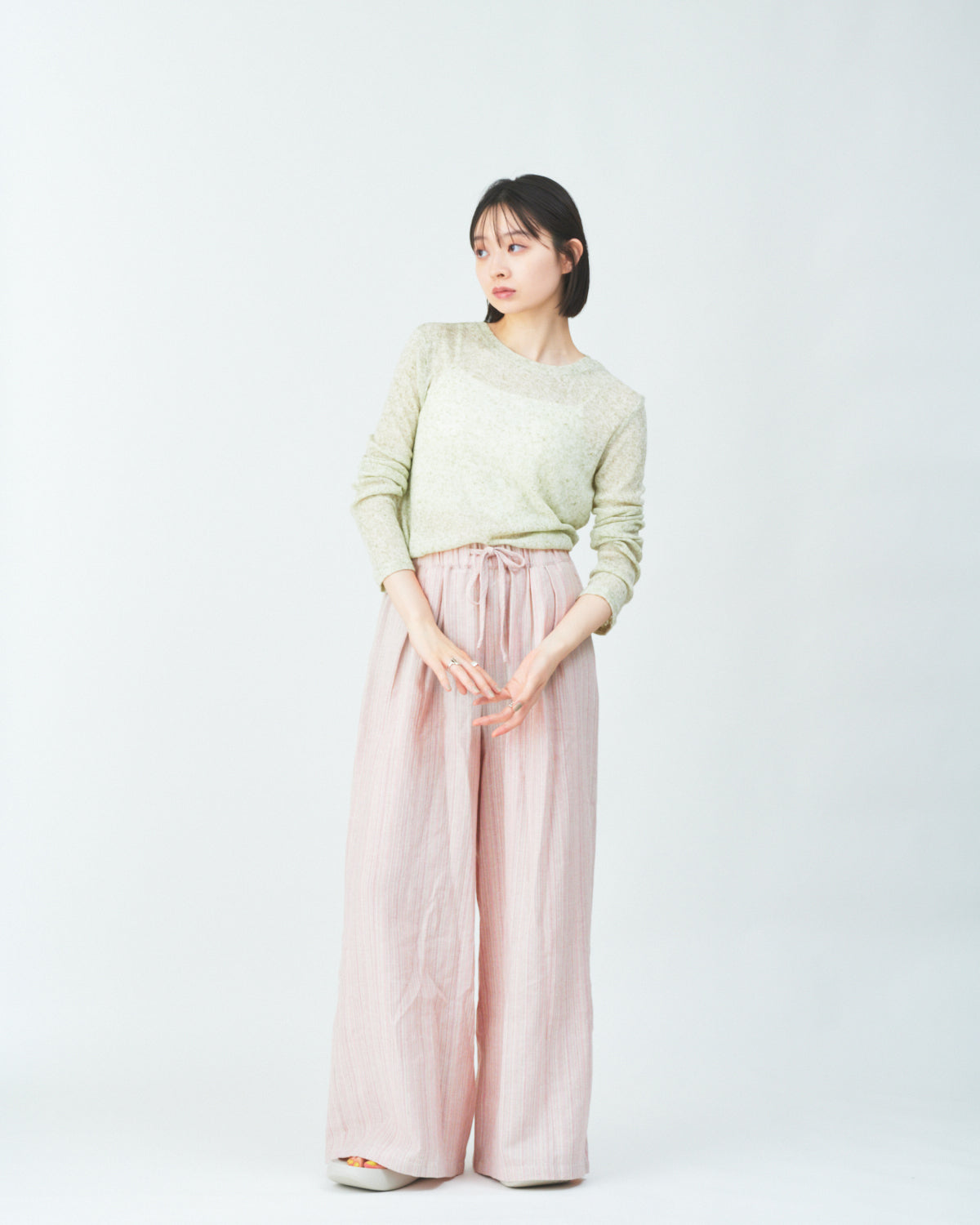 Woven striped pattern wide easy pants