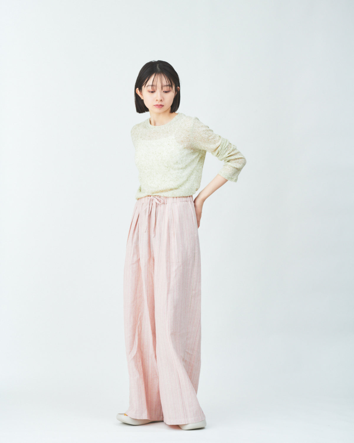 Woven striped pattern wide easy pants