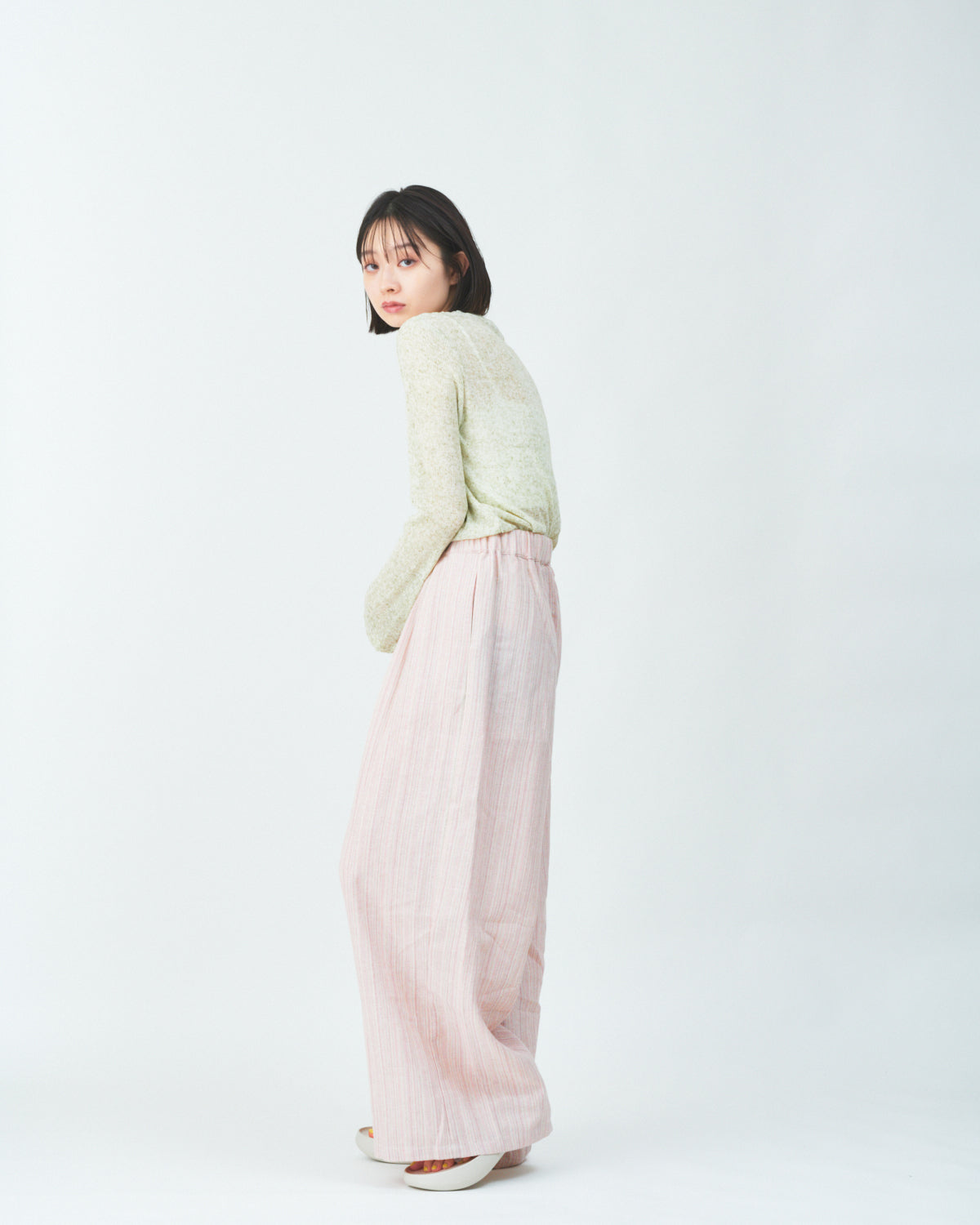 Woven striped pattern wide easy pants