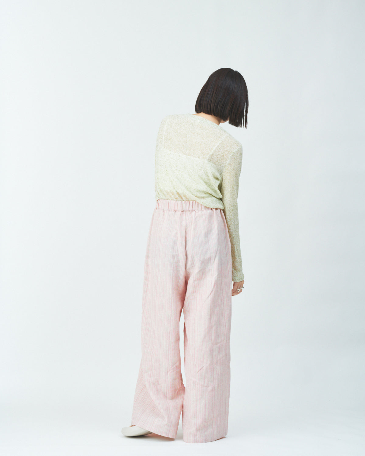 Woven striped pattern wide easy pants