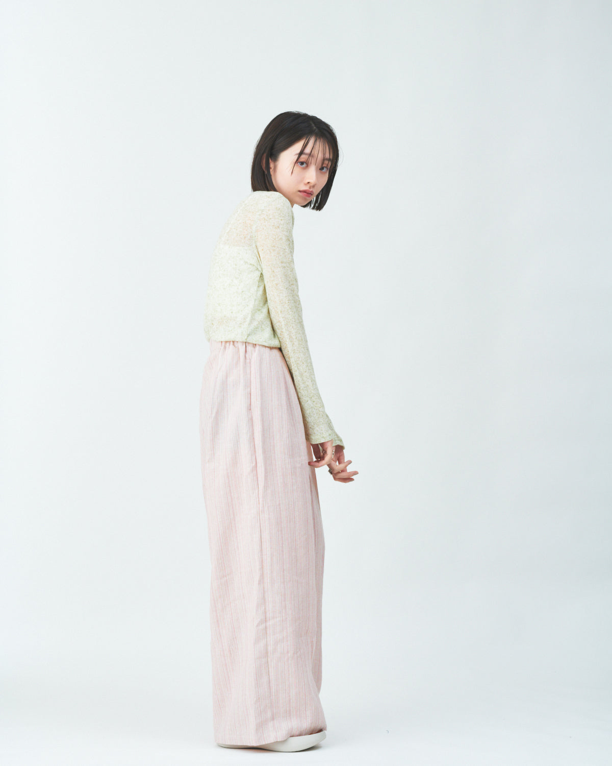 Woven striped pattern wide easy pants