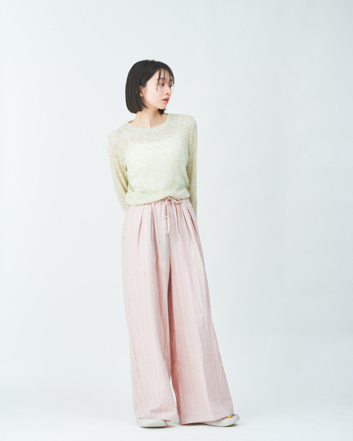 Woven striped pattern wide easy pants