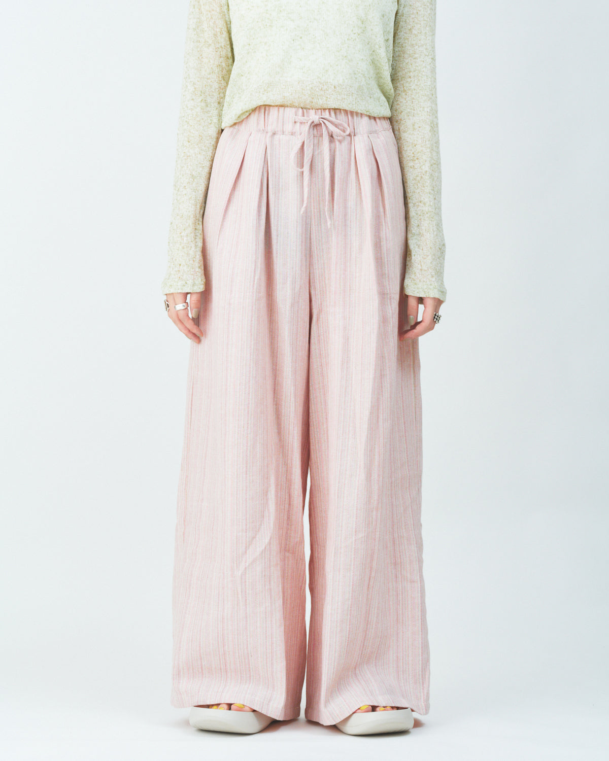 Woven striped pattern wide easy pants