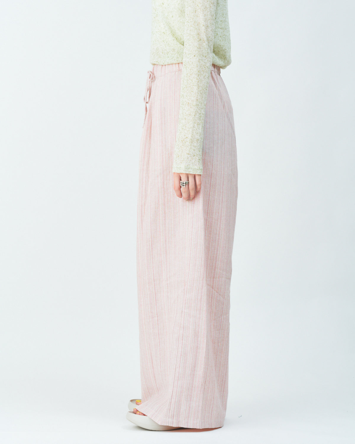 Woven striped pattern wide easy pants