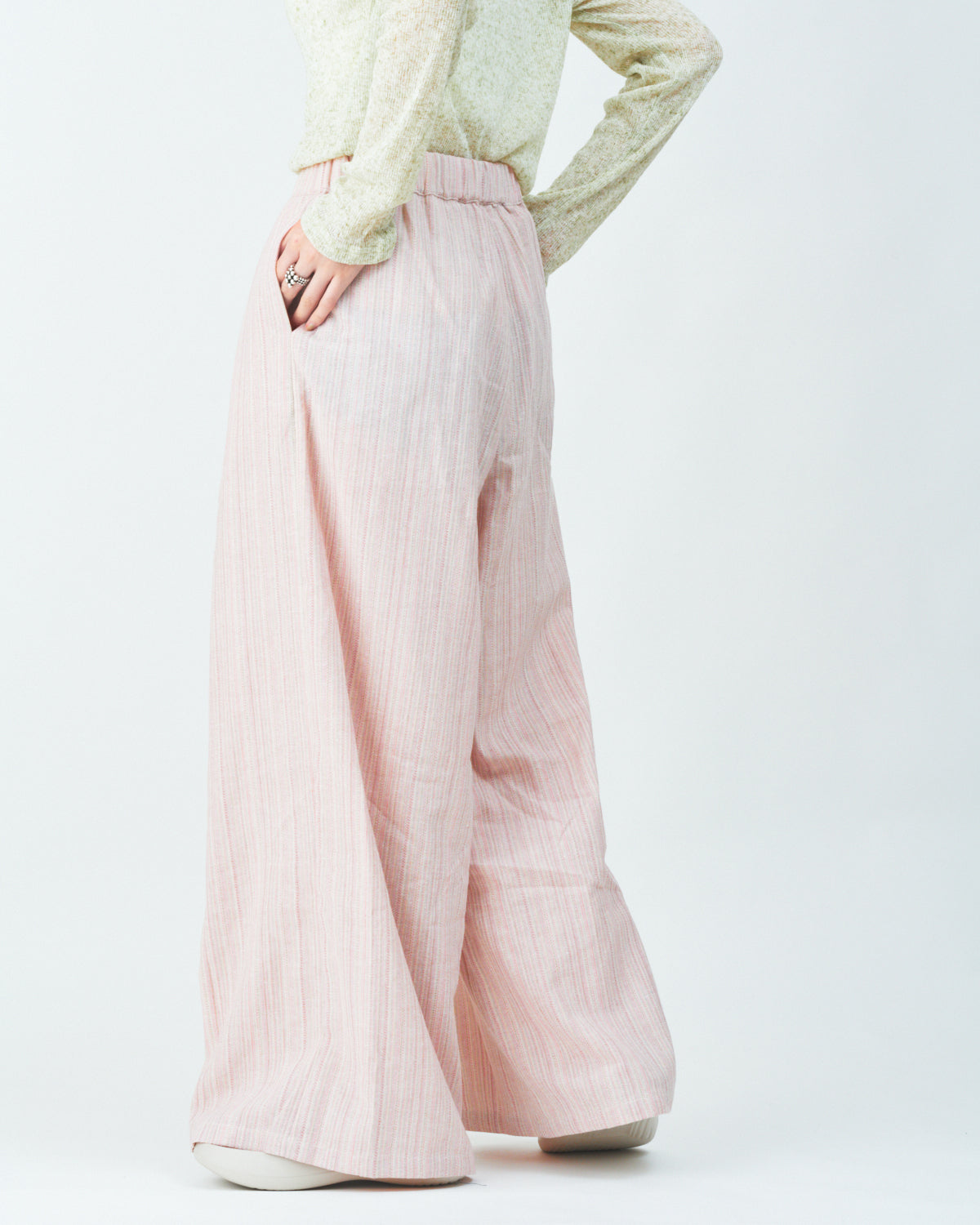 Woven striped pattern wide easy pants