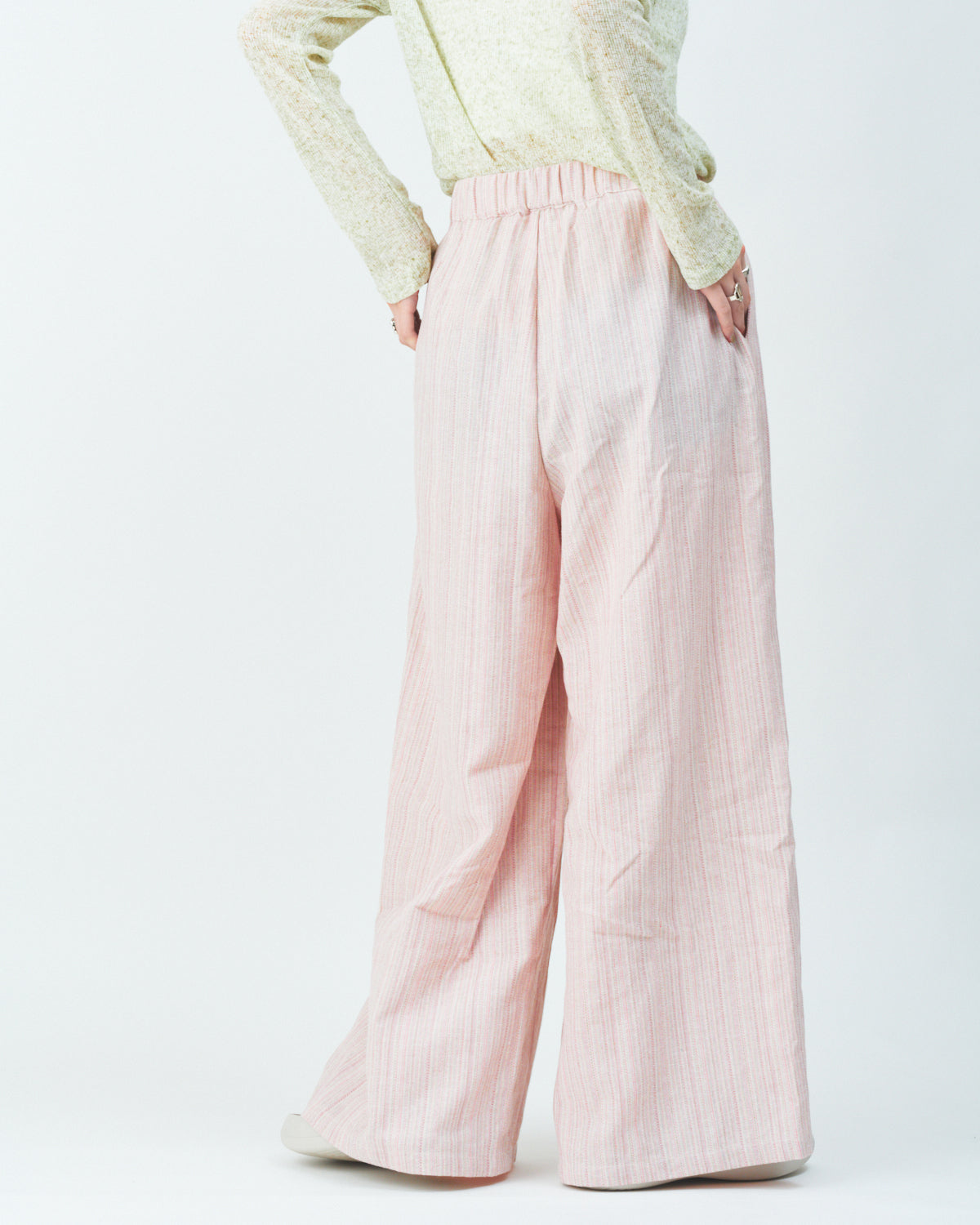 Woven striped pattern wide easy pants