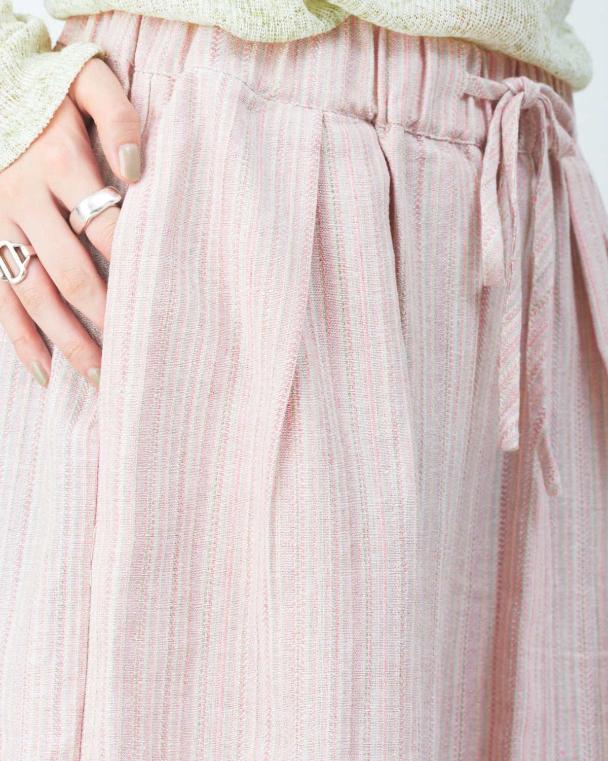 Woven striped pattern wide easy pants