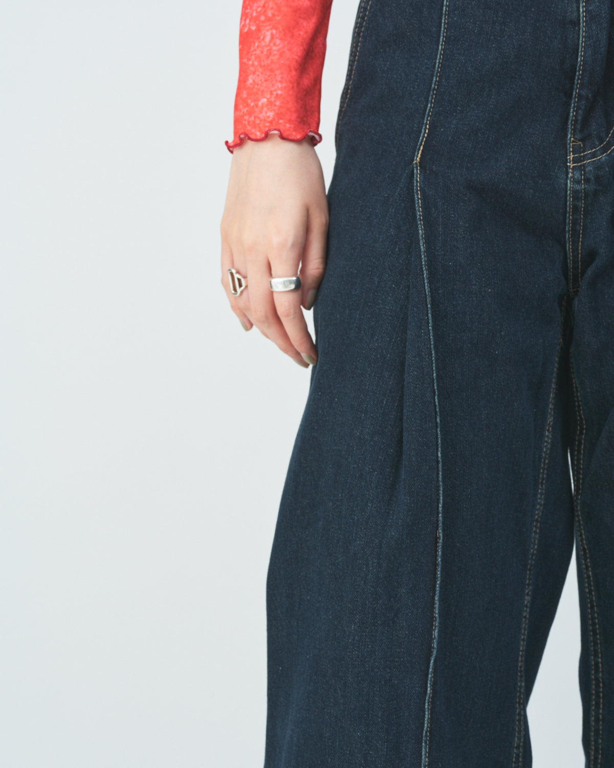 Volume wide denim pants