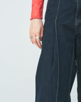 Volume wide denim pants