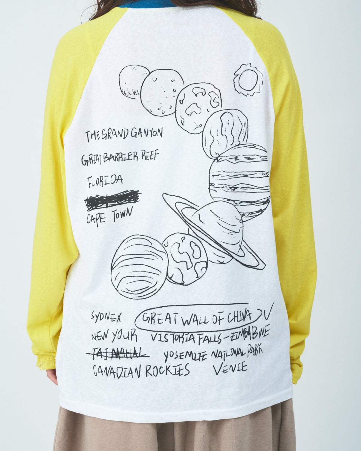 Yellow sleeves raglan T-shirts