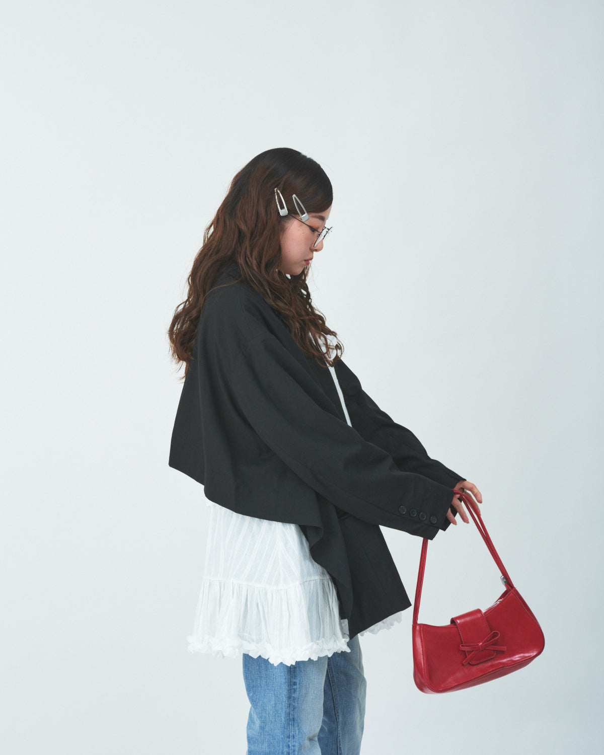 Front ribbon hand bag